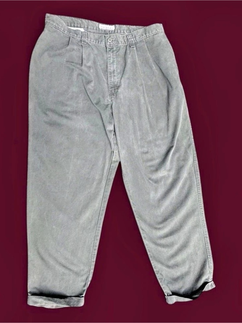 VTG Wrangler Khakis Mens 36x30 Pleated Olive Green Relaxed Fit Cotton Pants 34”